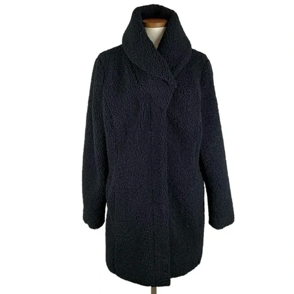Cuddl Duds Black Curly Sherpa Shawl Collar Coat Sz XL - Picture 2 of 10